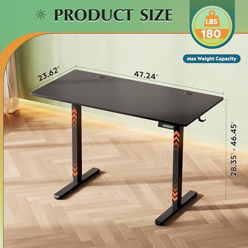 Image of DEVAISE 48 x 24 Inches Electric Standing Desk, Whole-Piece Desktop Standing Desk with Adjustable Height,Cable Holes, 3-Preset Memory Sit Stand up Desk, One-Piece Computer Desk for Home, Office (Black)