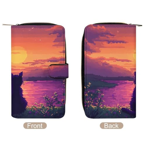 Digital Cat Enjoy The Sunset Long Wallet for Women Men Purses Coin Pouch Credit Card Holder Organizer3