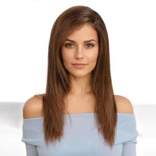 Image of KKU 18 Inch Ombre Brown Human Hair Wigs for Women,Human Hair Wigs With Bangs,Lace Front Wigs Human Hair