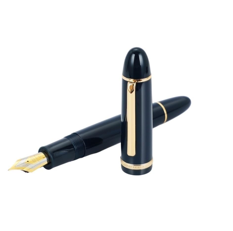 Stylo-plume en acrylique noir de haute qualité et clip bleu foncé doré