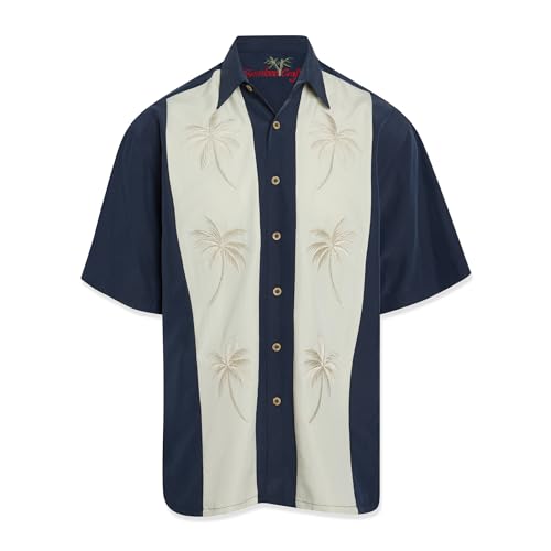 Bamboo Cay Mens Short Sleeve Pacific Paneled Palms Casual Embroidered Woven Shirt
