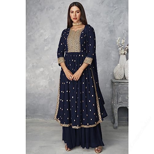 Image of Xomantic Fashion Women's Ethnic Wear Nyra Cut Embroidery Kurti plazzo and Dupatta set
