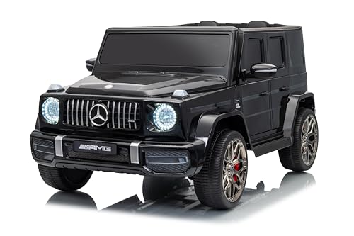 FINOOS Kinder Elektroauto Mercedes G63 AMG 2 Sitzer, Doppelsitzer Kinderauto Elektrisch mit Fernbedienung - 4x4 Ledersitz und Eva Reifen - Elektroauto für 2 Kinder (Schwarz)