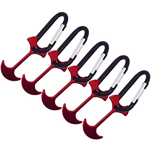 AVESON Pack of 5 Aluminum Alloy Anchor Shape Deck Plank Board Tent Stakes Wind Rope Hook Cord Buckle Tent Pegs with Carabiners for Outdoor Camping Hiking, 2.6