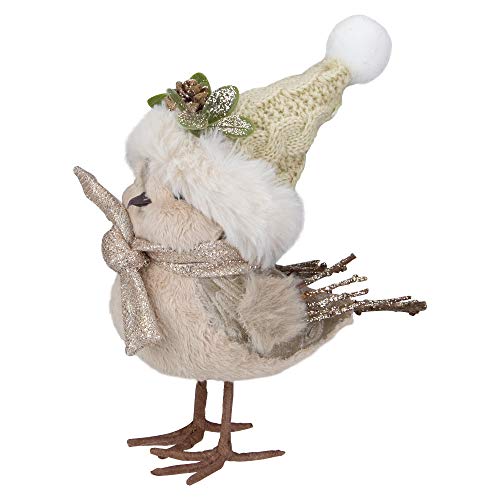 Northlight 8' Beige and White Plush Bird in Santa Hat Christmas Figure