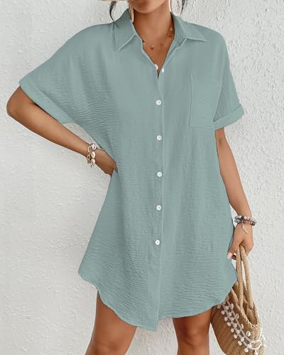 Image of Bsubseach Women Swimsuit Coverup Shirt Dress Button Down Bathing Suit Cover Up Beach Vacation Outfits