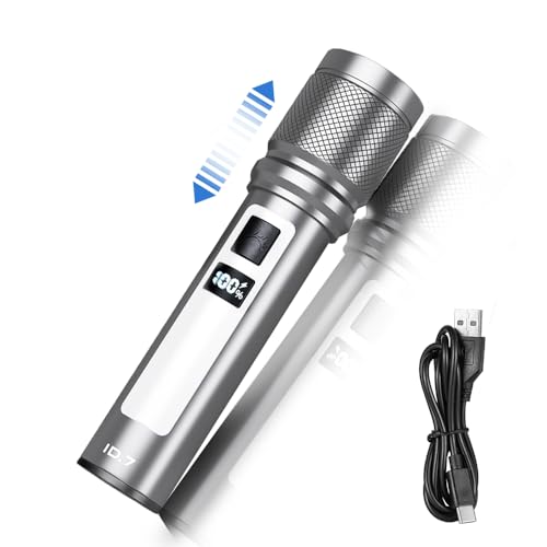 WARSUN ID7, torcia elettrica ricaricabile ad alte prestazioni, luce laterale COB, indicatore del livello della batteria, durata della batteria ultra lunga, zoom per zone ravvicinate e lontane.