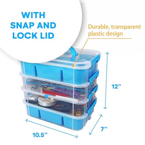 Image of Bins & Things Multi-Compartment Stackable Craft Storage Box with Dividers - Plastic Nail Polish Organizer, Storage Containers for Beads, Sewing Supplies, Art Organizers and Storage - Blue