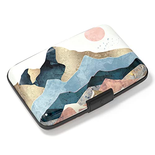 Image of Credit Card Holder, Mini Aluminum Card Wallet RFID Blocking Slim Metal Hard Card Case for Women Men, Watercolor Sunset