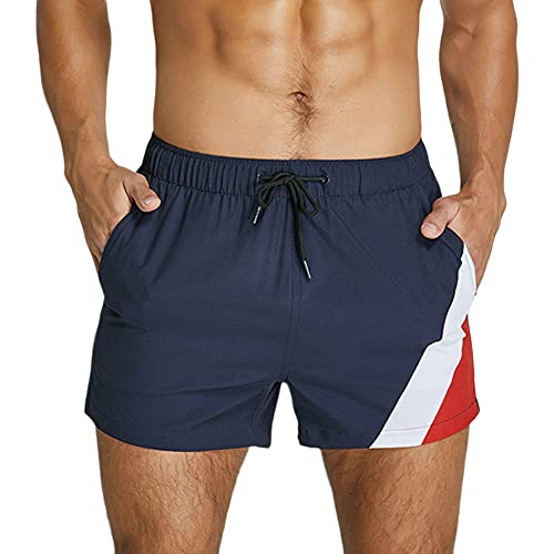 Men's Workout Bodybuilding Short Shorts Gym 3 inch Training Running Shorts with Pocket Navy Blue L