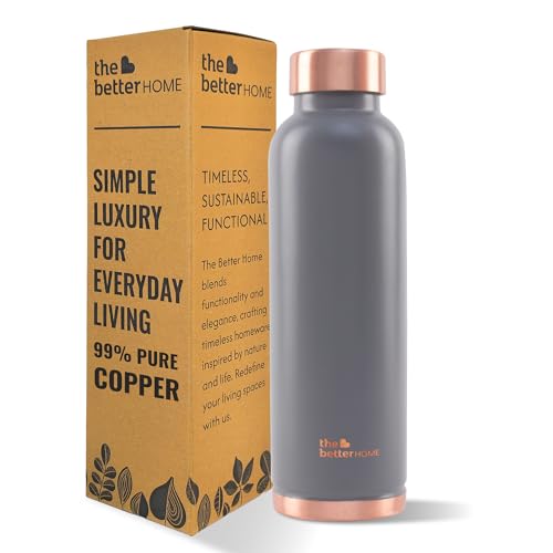 The Better Home Copper Water Bottle 950ml | BPA Free Leak Proof Bottle with Anti Oxidant Properties | 100% Copper Water Bottle | Grey