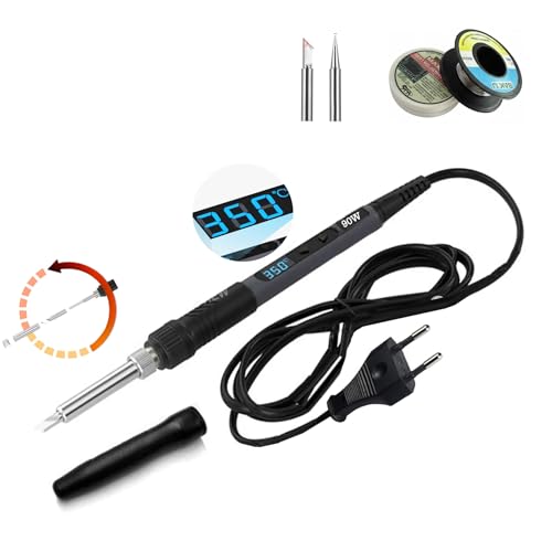 Image of Zelbo Heavy duty 90W 220V Temperature Adjustable Electric Welding Solder Soldering Intelligent digital display soldering iron (Soldering Iron, Solder flux solder wire with Soldering Bits 2)