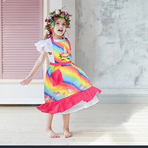 Aspmiz Cute Unicorn Kids Aprons With Pockets, Adjustable Skirt Cartoon Aprons For Boys Girls Toddlers Children, Waterproof Pink Dress Rainbow Cooking Apron For Baking Kitchen Painting Party, Kids Gift #TOP1