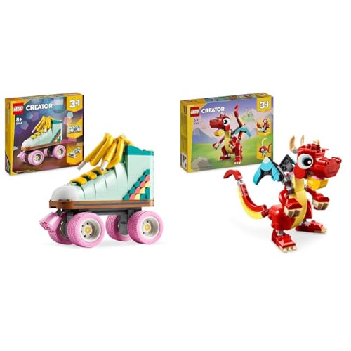 LEGO Creator 3in1 Rollschuh Spielzeug für Mädchen und Jungen & Creator 3in1 Roter Drache, Spielzeug mit 3 Tierfiguren inkl. Roter Drache