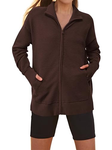 Image of PRETTYGARDEN Womens Long Sleeve Zip Up Ribbed Cardigan Sweaters