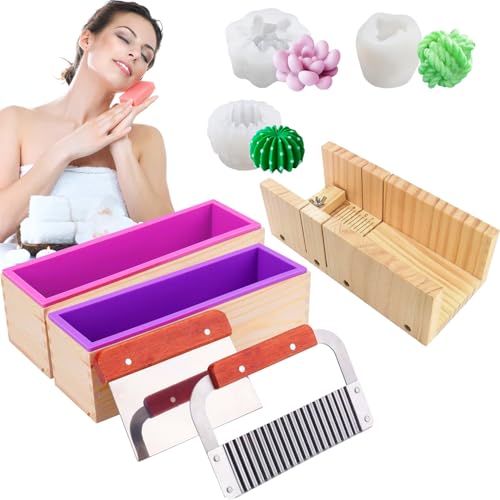 Lista de Elaboración de jabones más recomendados. 33 Moldes de jabón para kit de fabricación de jabón, caja de corte y caja interior con molde de silicona, cortador recto de acero inoxidable y cortador ondulado, y moldes de vela...