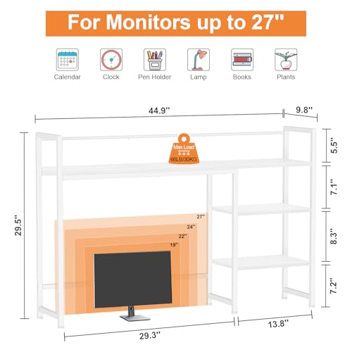 Snughome Desk Shelf, 44.9" Large Desktop Organizer Shelf, Desk Hutch for Monitor, 4 Tier Display Rack, Wooden Desktop Bookshelf Storage Rack for Home Office Dorm by Snughome - Image 3