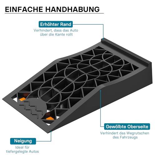 Wiltec Auffahrrampen kurz extra flach 2 Stück aus Kunststoff bis 3 t Autorampe Pkw Auto Kfz Rampe