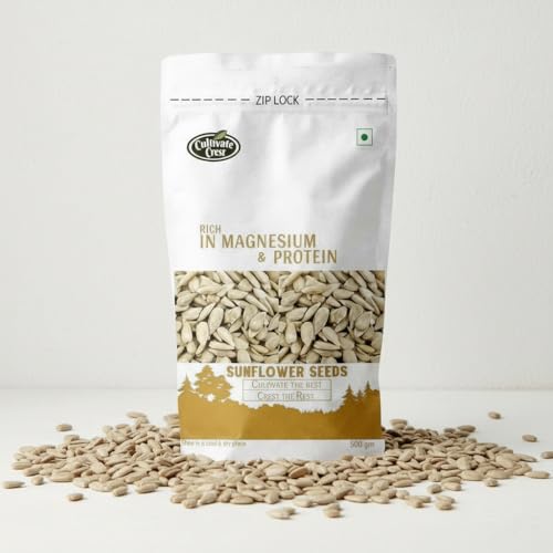 Image of Cultivate Crest Organic Sunflower Seeds 500g | 100% Natural & Raw Sunflower Seeds | Rich in Plant Protein, High Fiber & Magnesium | Natural Superfood Snack | Vegan Friendly | High Protein Seeds