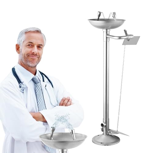 Eye Washer - Adjustable Wash Station - Eye Wash Kit, Floor Mounted Eyewash Stations with Pedestal for Shop Factory Worksite Home