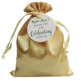 GUIFIER 30 Pack 5x7 Inch Gold Satin Gift Bags with Drawstrings, Party Favor Bags with Thank You Tags, Silk Gift Bags, Small Gift Wrap Bags, Jewellery Drawstring Pouches, Baby Shower Bag, Candy Bags