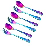 6 Pieces Stainless Steel Rainbow Kids Silverware Toddler Utensils Baby Forks and Spoons, Metal Child