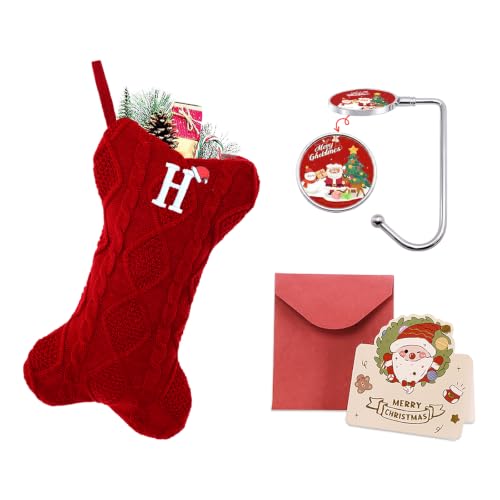 Ulico Dog Stocking Christmas with Initials,Bone Shape Pet Stocking with Embroidered Letters,Knit Monogram Christmas Stocking for Dogs Cats,Xmas Stockings for Pets (Red H)
