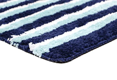 Image of THE HOME TALK Cotton Bathmats | Water Absorbent Runners | Regular Striped Rugs | Floor Mats for Kitchen, Bathroom & Sink | Ultra Soft Mats | Non-Slip Store (Blue Waves, 40x60 CM)