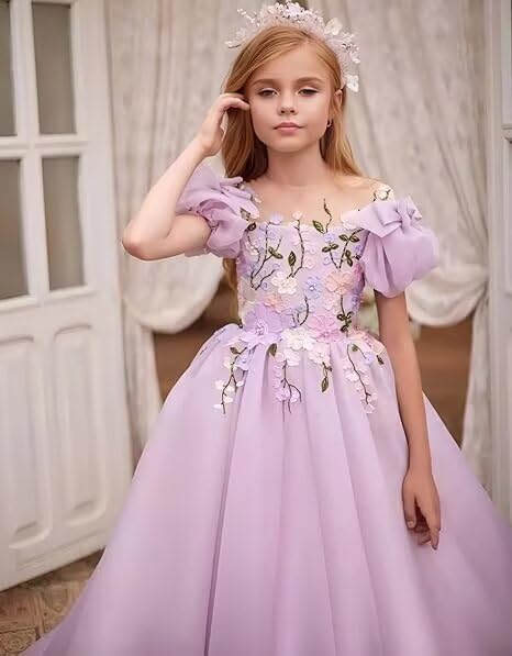 Tulle Flower Girl Dresses for Wedding Girls First Communion Dress Puff Sleeves Ball Gown3
