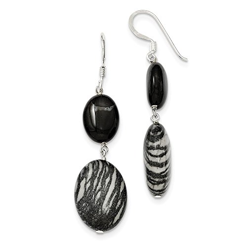 Sterling Silver Black Sardonyx & Zebra Jasper Dangle Earrings