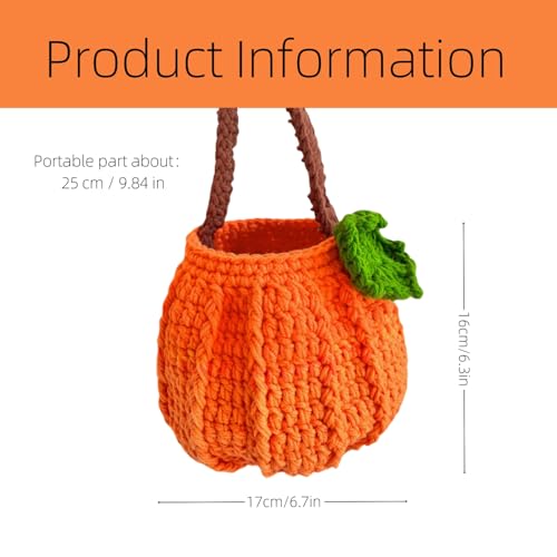 Crochet Pumpkins Bag, Orange Pumpkin Basket, Halloween Pumpkin Bags, Halloween Candy Bags, Plush Trick or Treat Bucket, Knit Pumpkins for Kids Child Play Trick or Treat Snack Basket Bag2