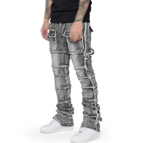 Men's Distressed Destroyed Jeans Streetwear Hip Hop Daily Denim Pants Straight Leg Fashion Trousers2