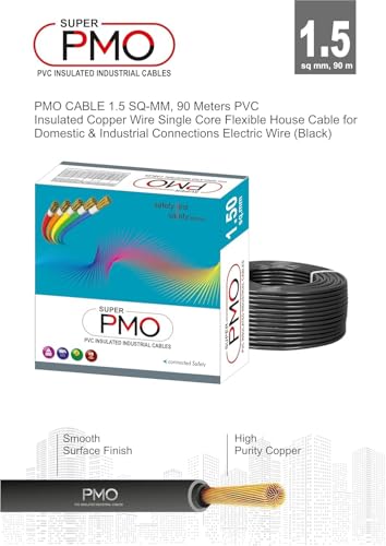 Image of Super PMO PVC Insulated Copper Wire, 90 m, Single Core Flexible Cable for Domestic and Industrial Use (BLACK, 1.50 SQ MM)