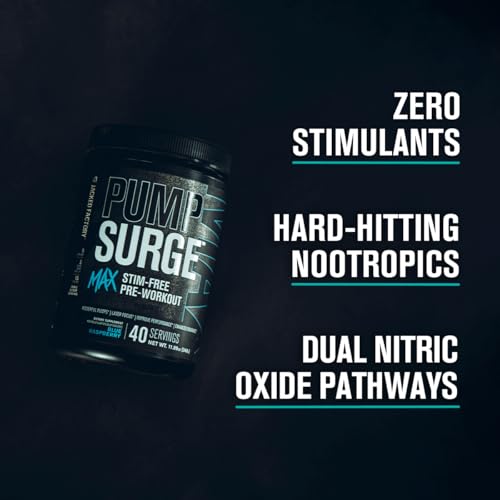 Image of Jacked Factory Pumpsurge Max Stim Free Pre Workout - High-Performance Caffeine Free Pre Workout with L-Citrulline, N03-T Arginine Nitrate & Glutathione - 40 Servings, Cherry Limeade
