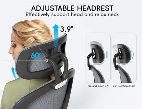 Image of TRALT Office Chair - Ergonomic Office Chair with Back Support, Home Office Desk Chairs, 330lbs Wide Seat Big and Tall Office Chairs with Headrest, Comfy Desk Chairs (Grey Black)