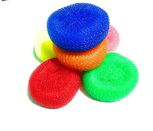 LTYNE Plastic Round Nylon Scrubbers for Teflon pots and Pans Cleans up Big Messes with Little Effort Safe for Non-Stick cookware (Multicolour, Medium) – Set of 12