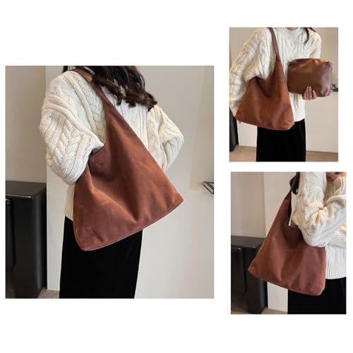 Explcior Sac En Daim Marron Chocolat, Sac à Bandoulière Souple En Daim Pour Femme, Sac Fourre-Tout En Cuir Souple(2pcs~B) – vue 2