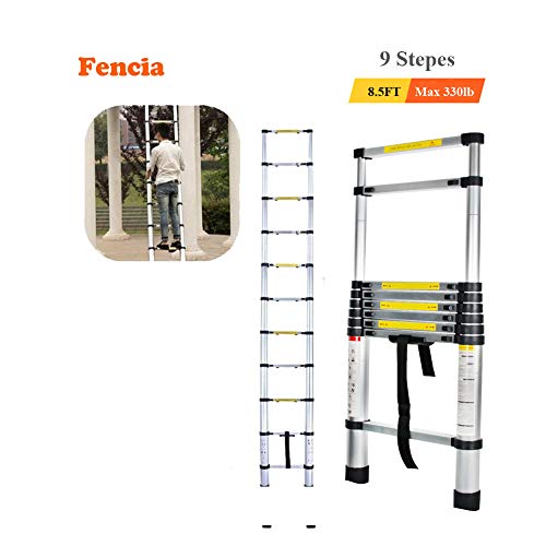 Aluminum Telescoping Extension Ladder Telescopic Ladder Multi Purpose Ladder, 330 Pound Capacity (8.5 Feet)