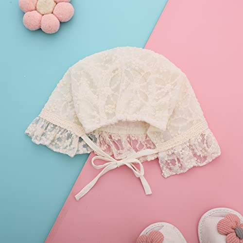 Jeeyjoo Baby Girls Newborn Lace Flower Embroidered Christening Occasion Bonnet Princess Sun Hat Beige Type A One Size #TOP2