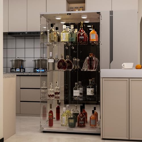 Image of Beauty4U White Glass Display Cabinet with LED&Mirror, 4-Shelf Curio Cabinet