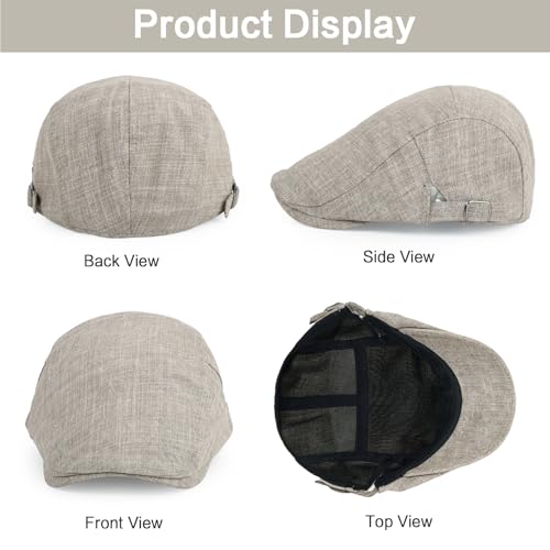 Image of 3Pcs Men's Newsboy Caps Cotton Cooling Hat Adjustable Flat Cap for Men