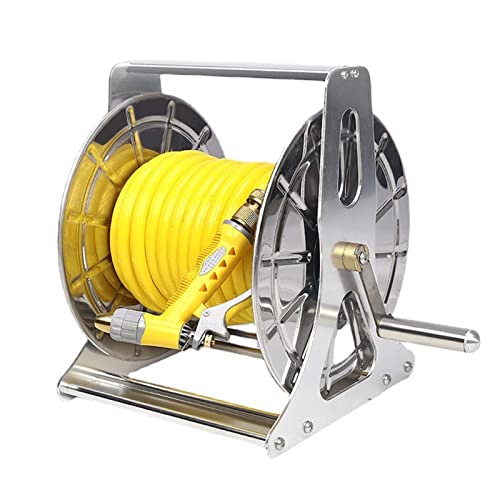 Carrete de manguera de jardín resistente, soporte de manguera de montaje en pared de acero inoxidable industrial, manguera de jardín con manivela ES manguera de 1/2"