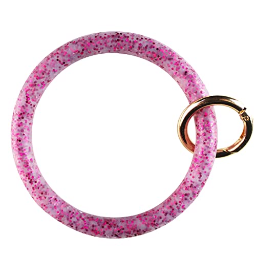 Sunvy 3 Pcs Wristlet Round Key Ring Keychain Glitter Silicone Large Circle Bracelet Bangle Keychain Holder For Women Girl #TOP3
