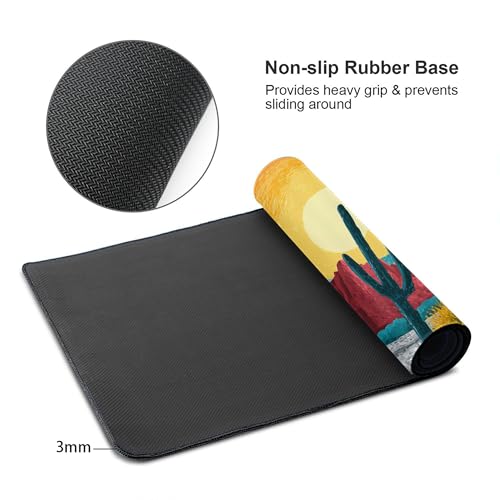 Image of Sunset Cactus Mountain Extended Gaming Mouse Pad, with Stitched Edges Large Mouse Pad Desk Protector, Rubber Base Mousepad Keyboard Mouses Mat for Work Game Office Home- 32 inch X 12 inch Inch,E644