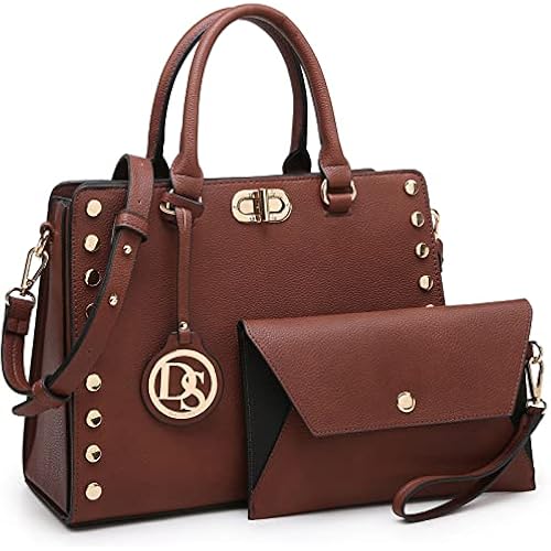 Dasein Women Medium Satchel Handbag Work Tote Shoulder Bag Top Handle Purse with Matching Clutch 2pcs Set