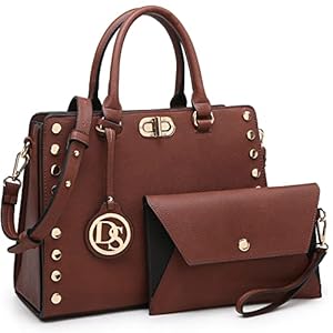 Dasein Women Medium Satchel Handbag Work Tote Shoulder Bag Top Handle Purse with Matching Clutch 2pcs Set