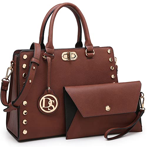 Dasein Women Medium Satchel Handbag Work Tote Shoulder Bag Top Handle Purse with Matching Clutch 2pcs Set