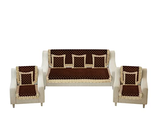 Image of Premium 5 Seater Printed Sofa Cover Set with Coushion Covers, 3,1,1 Seater 10 Pieces Sofa Back Slip Panels, Single Seater,Coffee (Pack of 11)