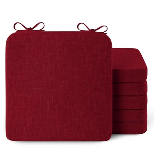 AddGrace Lot de 6 coussins de chaise carrés épais antidérapants pour chaises de salle à manger avec attaches et housse amovible (40 x 40 x 5 cm, rouge)