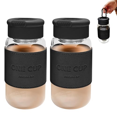 VEGOATY Lot de 2 shakers protéinés en verre 550 ml : shaker à protéines avec passoire intégrée et boule de mélange en acier inoxydable, sans BPA et anti-fuite, shaker à protéines pour le fitness et